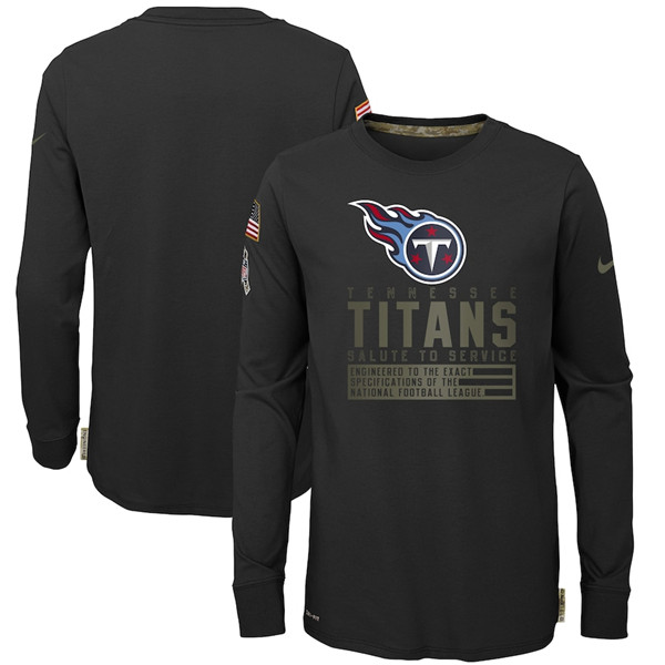Youth Tennessee Titans Black NFL 2020 Salute To Service Sideline Performance Long Sleeve T-Shirt